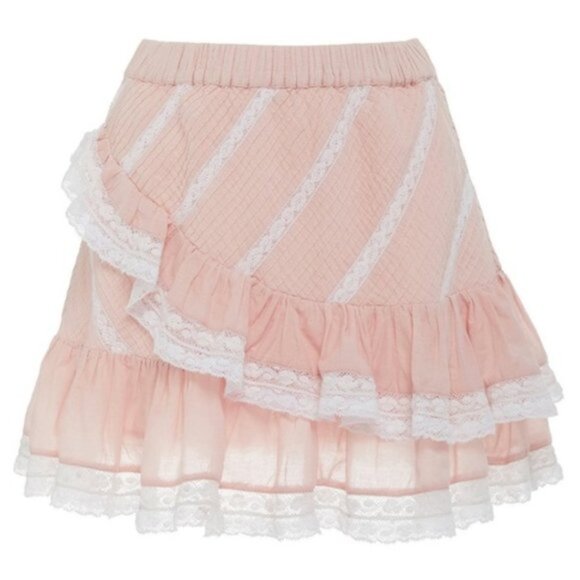 LoveShackFancy ruffle mini skirt pink eyelet lace - Picture 2 of 2
